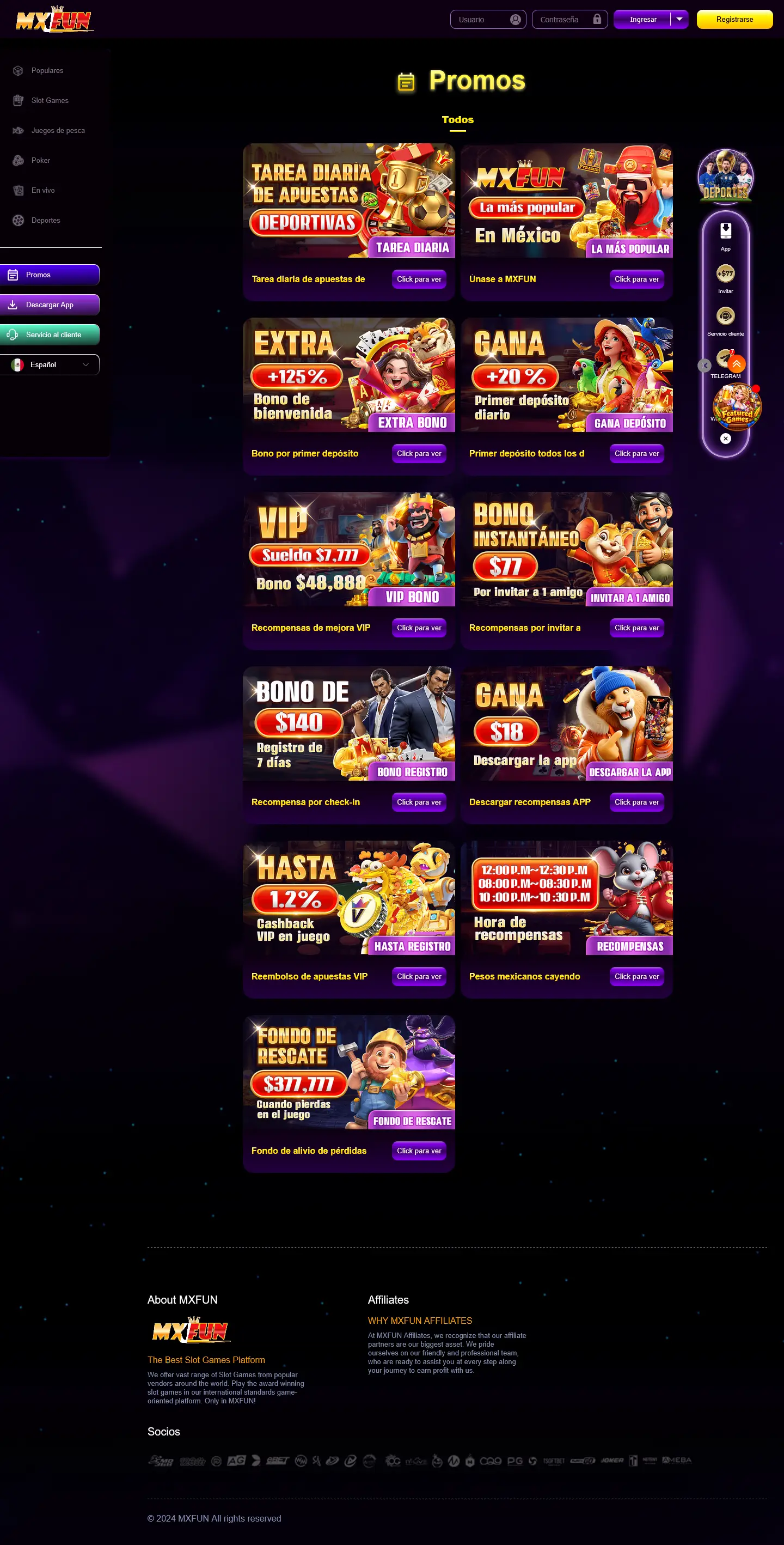 Captura de las promociones de MXFUN en computadora